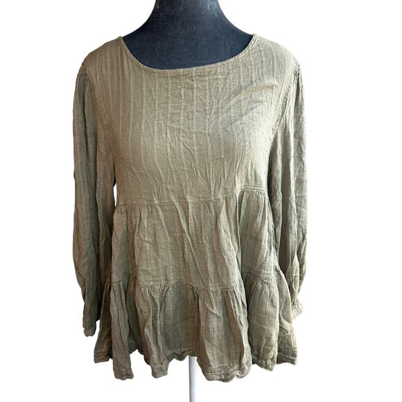 Flowy Babydoll Style Oversized Blouse- army green- Large Preppy Boho layered - Picture 1 of 7